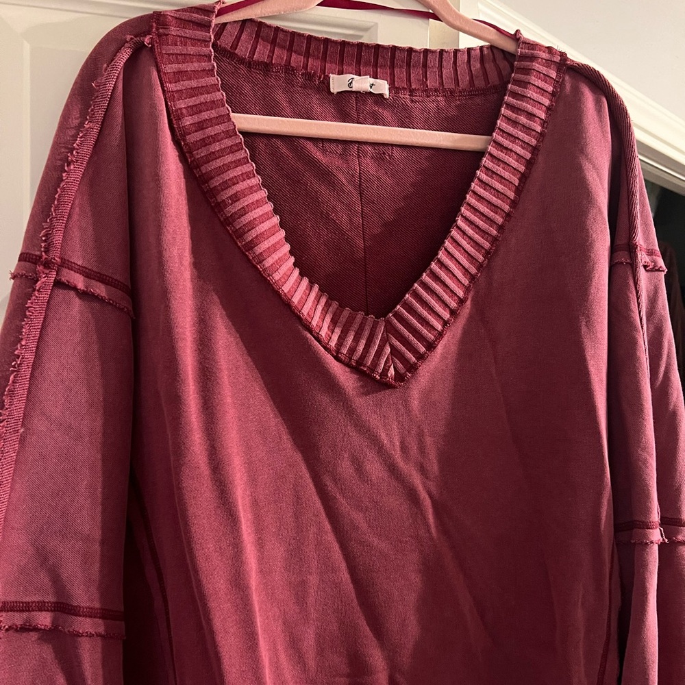 Blue Velvet mineral washed burgundy oversized pullover size large